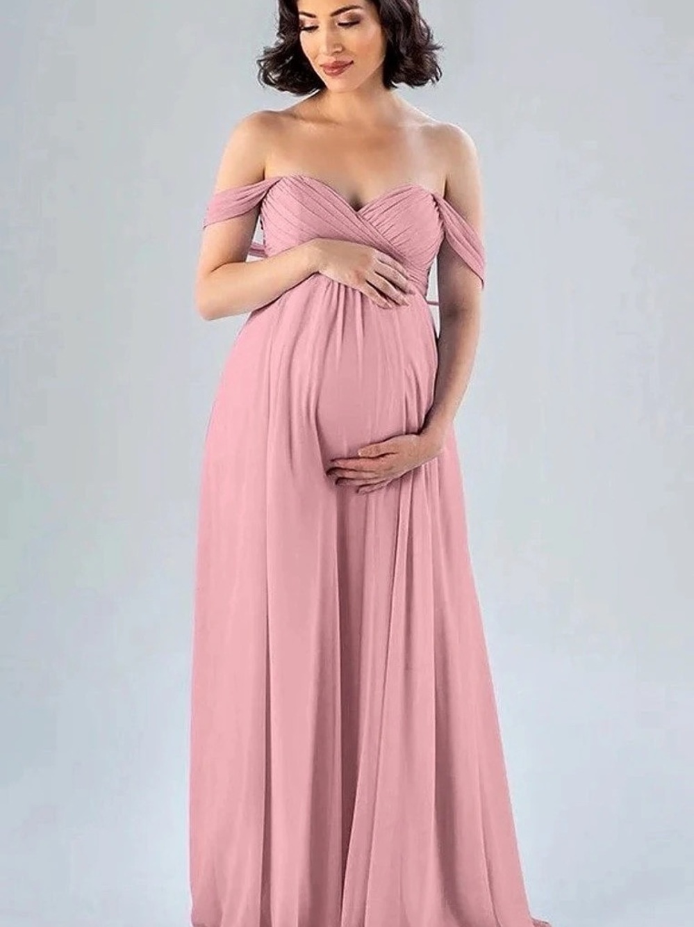 Kennedy Blue Ilsa Chiffon Maternity Bridesmaid Dress in Blossom Pink - Size M6